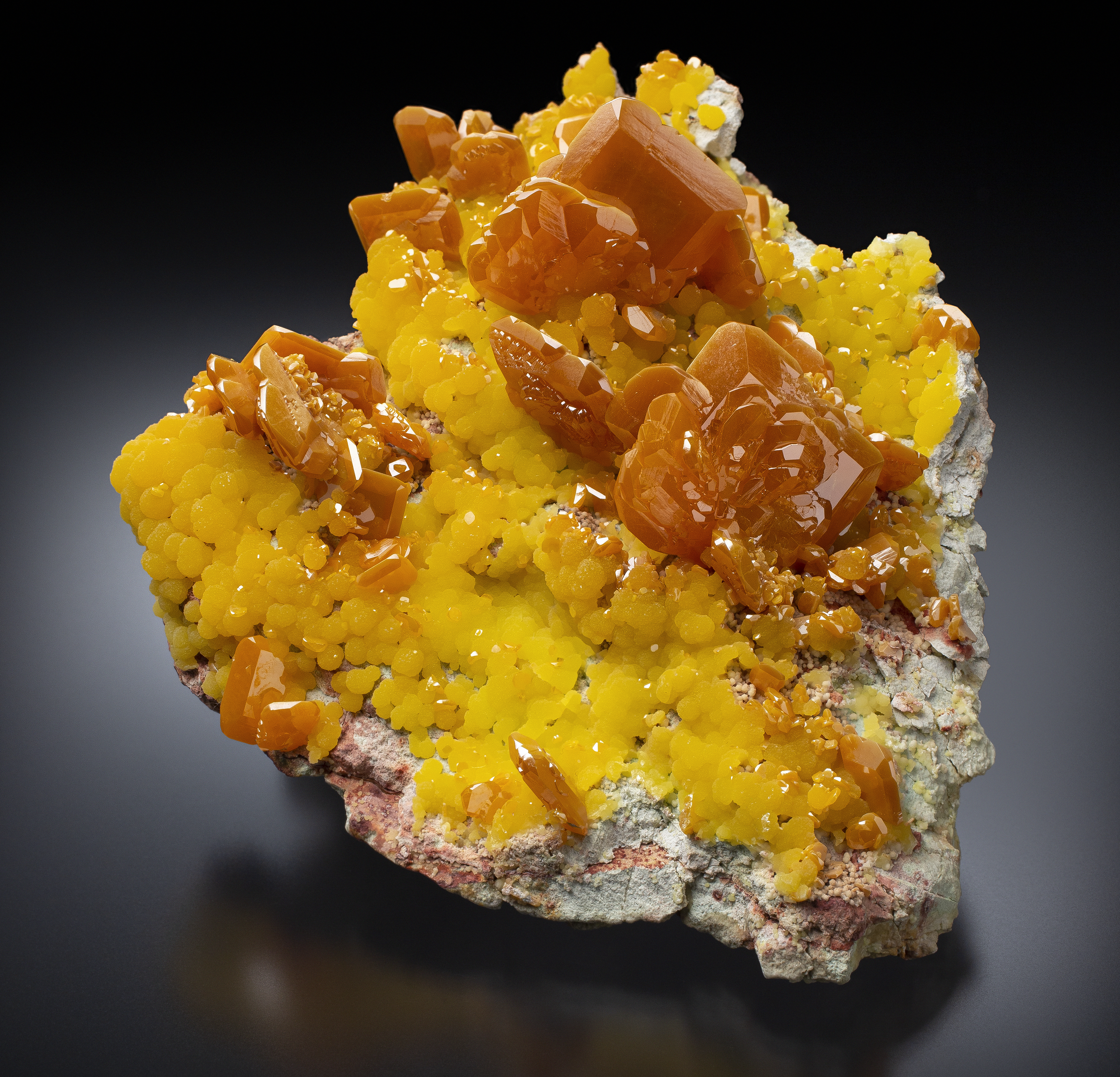 Wulfenite with Mimetite - La Morita, Mexico