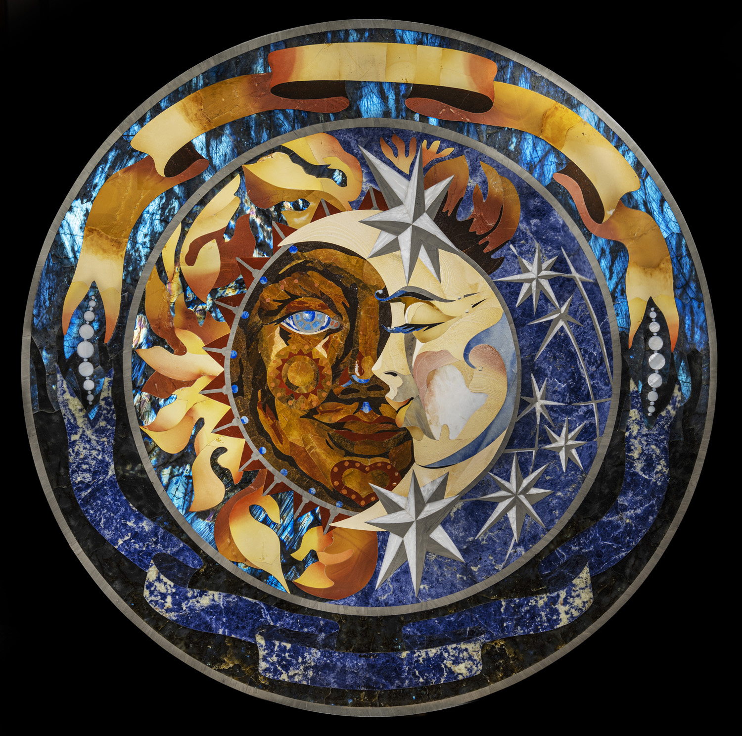 Commesso Fiorentino in Pietre Dure, Table Top Sun and Moon